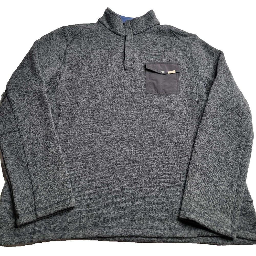 Woolrich Fleece Sweater Mens Size XL Gray 1/4 Snaps Pullover Pocket Polyester - Picture 1 of 6